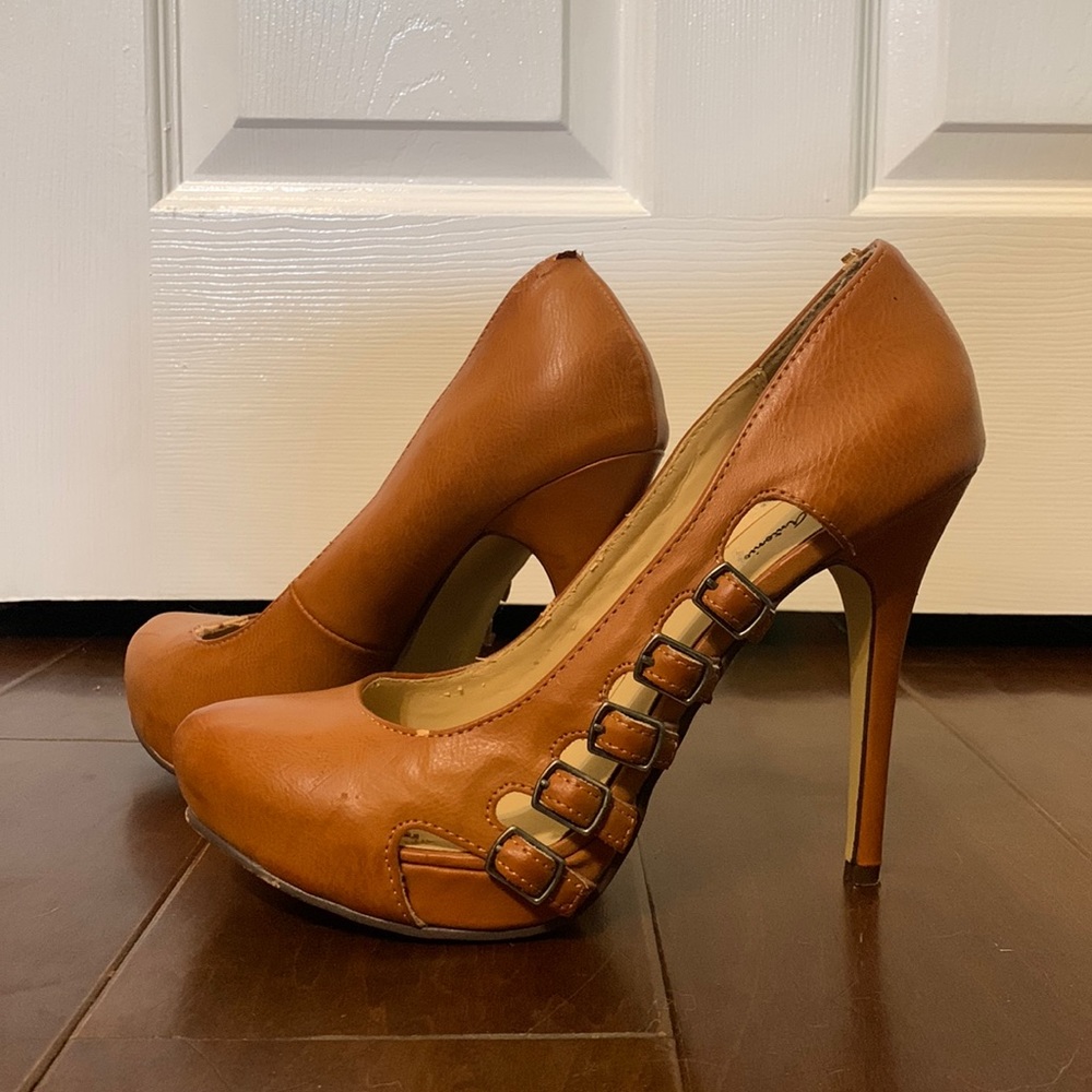 Brown Buckle Heels